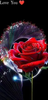 Beautiful romantic wallpaper with red rose and loving message.