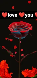 Romantic wallpaper with red rose and 'I love you' message