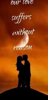 Silhouette of a couple under a moonlit sky with a poetic love quote.