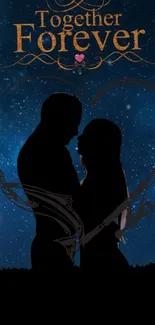 Silhouette couple under starry sky with 'Together Forever' text.