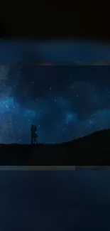 Silhouette of a couple under a starry night sky with a romantic ambiance.