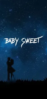 Silhouetted couple against a starry night sky with 'Baby Sweet' text.