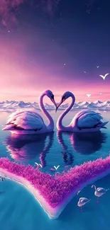 Romantic swan heart on serene pink water.