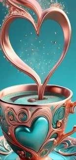 Romantic teal heart design cup wallpaper