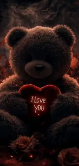 Teddy bear holding 'I Love You' heart