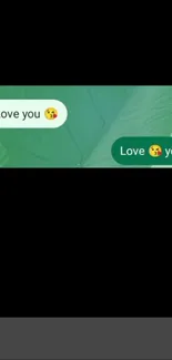 Green wallpaper with love text message emojis.