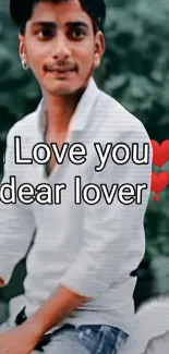 Romantic text mobile wallpaper with 'Love you dear lover' message.