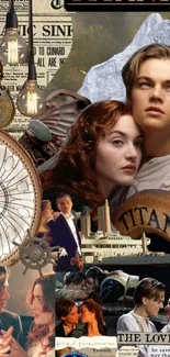 Collage of romantic scenes from Titanic movie.