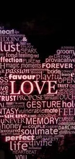 Romantic typography wallpaper with love-themed words.