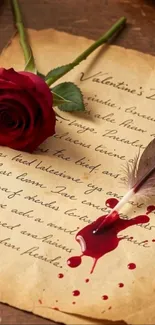 Vintage letter with a rose and quill.