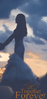 Silhouette of a couple with 'Together Forever' under a dramatic sky.
