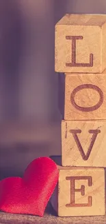 Wooden love blocks with red heart mobile wallpaper.