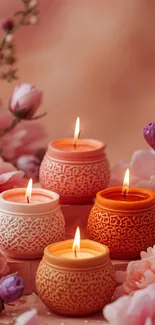 Candles and pink roses mobile wallpaper.
