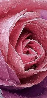 Dew-covered pink rose close-up wallpaper.