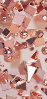 Rose gold geometric shapes floating elegantly.