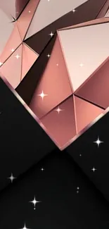 Rose gold geometric wallpaper with sparkling stars design.