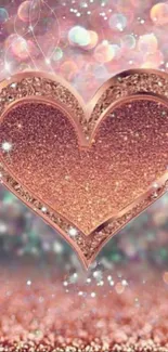 Rose gold heart with glitter background wallpaper.