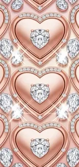 Rose gold heart and diamond wallpaper with a luxurious shine.