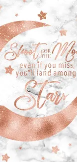 Inspirational quote with moon and stars on marble background.