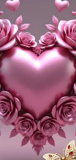 Pink rose heart mobile wallpaper with elegant design.