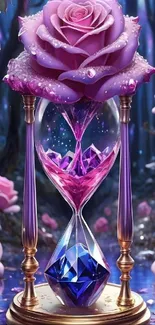 Fantasy wallpaper with rose and hourglass design in vibrant colors.