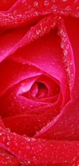 Close-up of a vibrant pink rose with dewdrops adorning its petals.