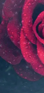 Close-up of a red rose with dewdrops, perfect for mobile wallpaper.