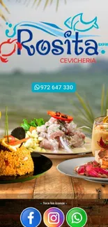 Vibrant Rosita Cevicheria wallpaper with seafood platter.