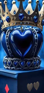 Royal blue heart artwork with crown and elegant details.