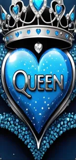 Royal blue heart with crown wallpaper design.