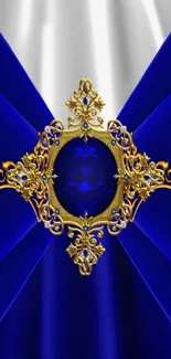 Royal blue and gold ornate phone wallpaper.