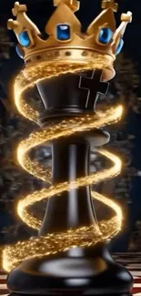 Chess piece with crown enveloped in golden spiral.