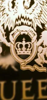 Royal crest with golden details on dark phone wallpaper.