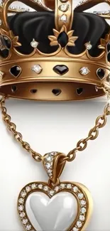 Gold crown and heart pendant luxury wallpaper.