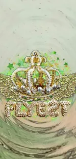 Vintage-style crown with wings on mobile wallpaper.