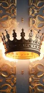 Regal crown with a glowing background on wallpaper.