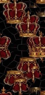Ornate crowns pattern on dark wallpaper.