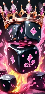 Flaming dice with crown mobile wallpaper.