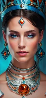 Fantasy portrait with royal elegance and blue tones.