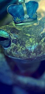 Crowned frog in focus on vibrant mobile wallpaper.