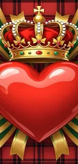 Royal heart with golden crown on a vibrant background.