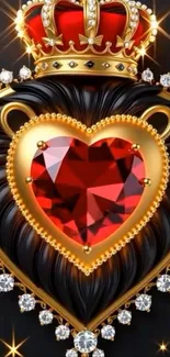 Jeweled heart with crown mobile wallpaper.