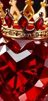 Heart-shaped gem with crown, red and gold.