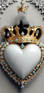 Heart with gold crown adorned with jewels