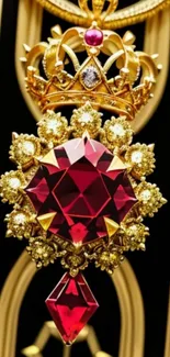 Luxurious ruby and gold ornament wallpaper.