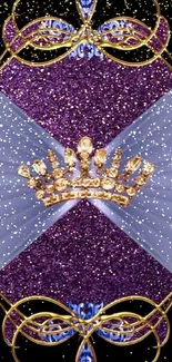 Luxurious mobile wallpaper depicting a golden crown on a shimmering purple background.