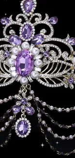 Royal purple jeweled tiara on black background, elegant and stylish.