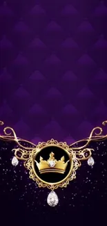 Purple luxury wallpaper with crown and gold accents.