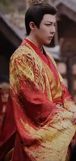 A person in a vibrant regal traditional outfit.