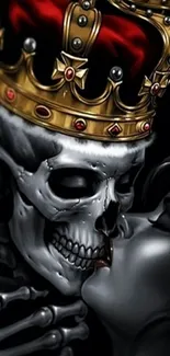 Dark skeleton with a royal crown in a passionate kiss wallpaper.